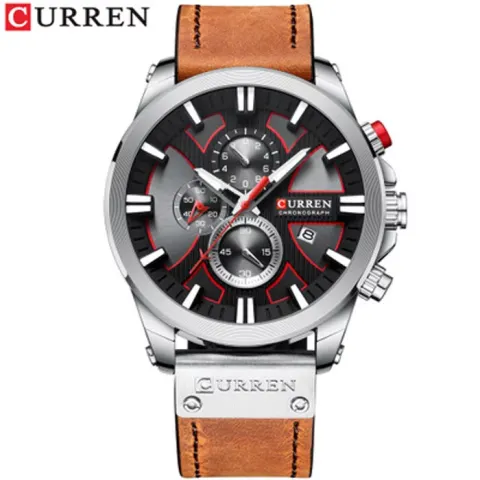 CURREN 8346 — Cronógrafo de caja grande con correa de cuero