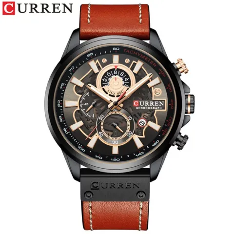CURREN 8380 — Cronógrafo de cuero con día y fecha