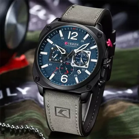 CURREN 8398 — Cronógrafo casual con correa de cuero
