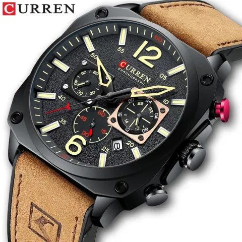CURREN 8398 — Cronógrafo casual con correa de cuero