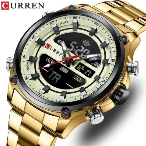 CURREN 8404 — Reloj análogo-digital de acero, caja de 49 mm