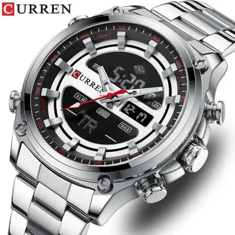 CURREN 8404 — Reloj análogo-digital de acero, caja de 49 mm