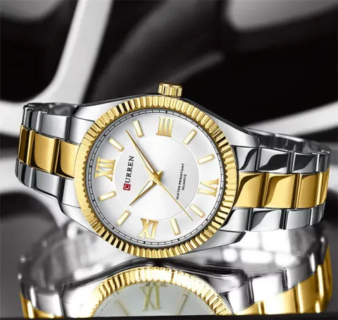 Reloj CURREN 8453 para hombre — caja de 42 mm, bisel estriado y brazalete en acero