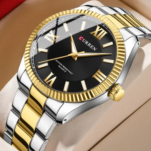 Reloj CURREN 8453 para hombre — caja de 42 mm, bisel estriado y brazalete en acero