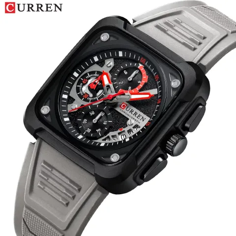 CURREN 8461 — cuadrado de 42 mm con correa de silicona
