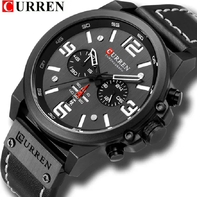 CURREN 8314 — Deportivo de cuero, esfera grande