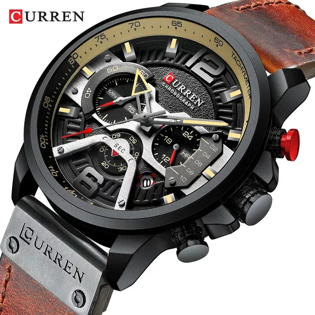 CURREN 8329 — Cronógrafo de cuero, presencia grande