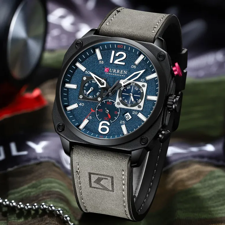 CURREN 8398 — Cronógrafo casual con correa de cuero