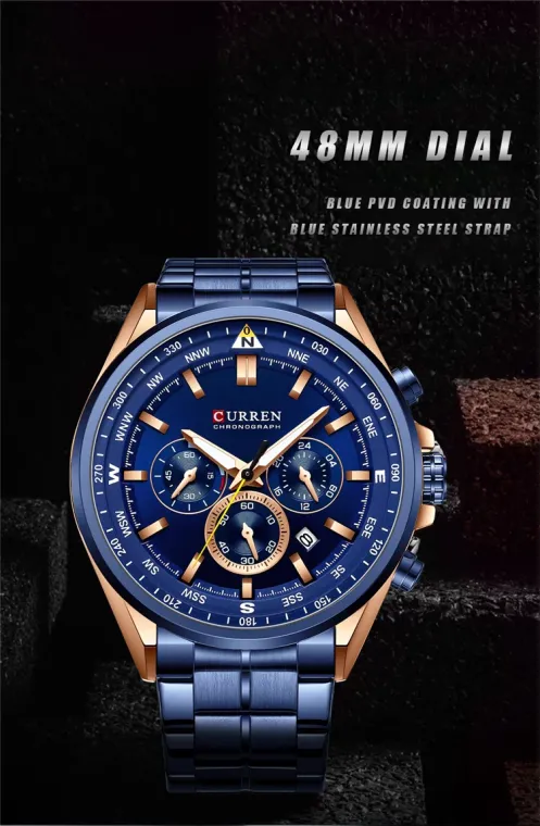 CURREN 8399 — Cronógrafo con pulso de acero PVD