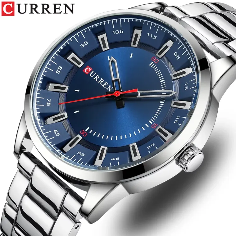 CURREN 8406 — Reloj de hombre 45 mm, brazalete de acero