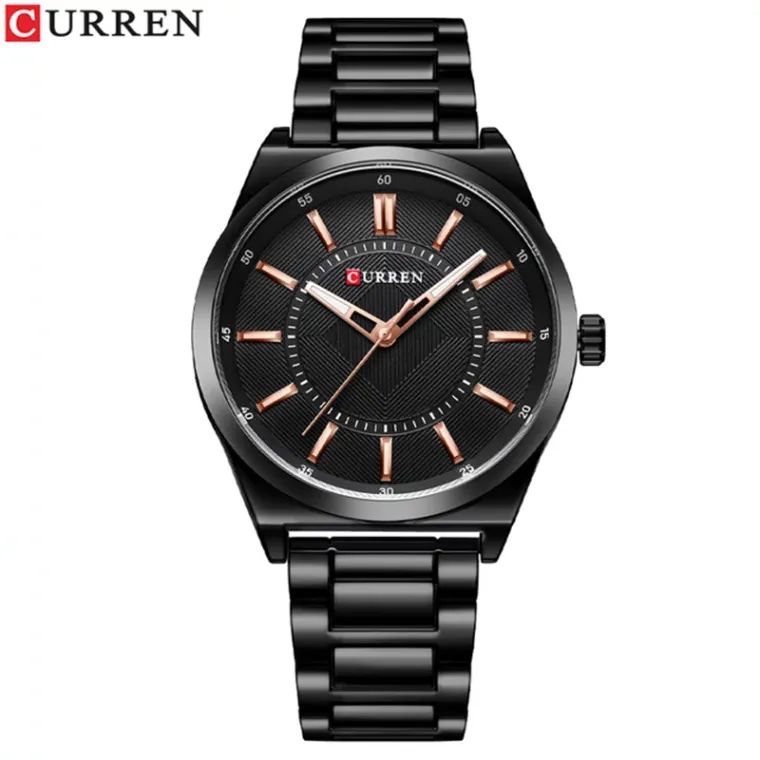 CURREN 8407 — Reloj de acero de tres agujas, 44 mm