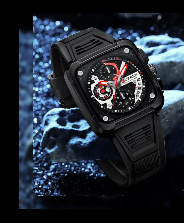 CURREN 8461 — cuadrado de 42 mm con correa de silicona