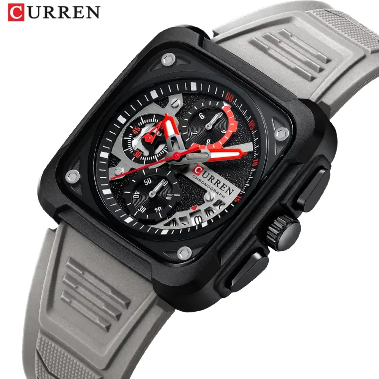 CURREN 8461 — cuadrado de 42 mm con correa de silicona